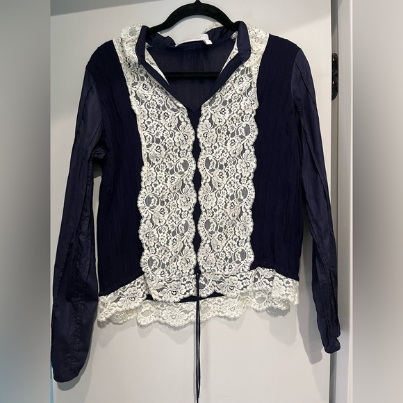Navy SeeByChloe Blouse with Lace Detail - Picture 1 of 3